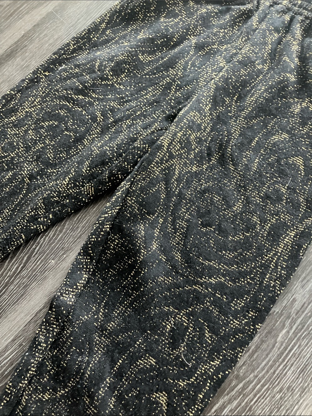 Vintage 80s Glam Glittery Black & Gold Lurex Jogger Style Tapered Leggings - Picture 2 of 5